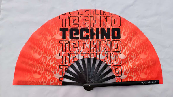 PARACOSMIC Reflective Foldable Hand Fan - Flaming Techno